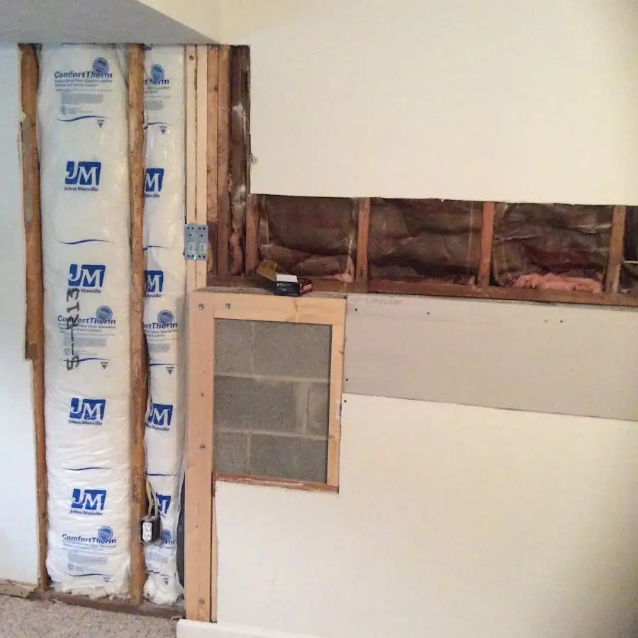 Wall insulation replacement during Basement Flood Cleanup in Mendon